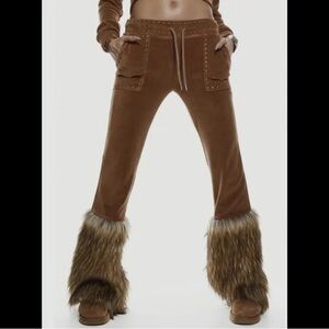 Jaded London Brown Velvet Joggers with Fur Cuffs